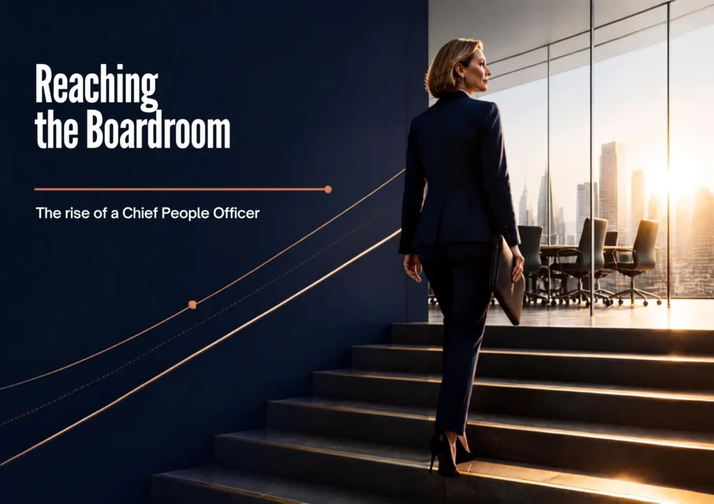 Picture showing a senior executive female reaching the boardroom and achieving the position of Chief People Officer
